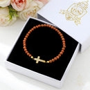 Catholic Town Stainless Steel cross Bracelet with 4mm Sandstone ( Venturina ) beads ( CTBSSCROV-G )