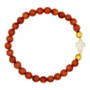 Catholic Town Stainless Steel Cross Bracelet with 6mm Sandstone ( Venturina ) beads ( CTBSSCROV6N-G )