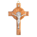 Catholic Town Small Olive Wood Wall Crucifix with Silver Corpus – 6.3 x 3.9 inches (CTCRFSBOW16-IVR)