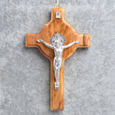 Catholic Town Small Olive Wood Wall Crucifix with Silver Corpus – 6.3 x 3.9 inches (CTCRFSBOW16-IVR)