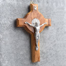 Catholic Town Small Olive Wood Wall Crucifix with Silver Corpus – 6.3 x 3.9 inches (CTCRFSBOW16-IVR)