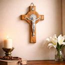 Catholic Town Small Olive Wood Wall Crucifix with Silver Corpus – 6.3 x 3.9 inches (CTCRFSBOW16-IVR)
