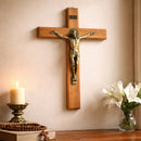 Catholic Town Handcrafted Wooden Wall Crucifix with Brass Corpus – 15 x 8.9 Inches (CTCRFSBW38-IVR)