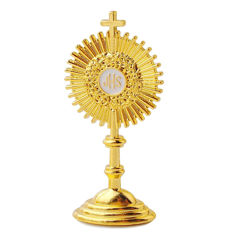 Catholic Town Communion Standing Cross Chalice Statue JHS Emblem with Sticker, 2.5 inches, Gold Tone ( CTJHSEWS-G )