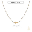 Catholic Town Stainless Steel Sideways Cross Necklace with White Pearl-Style Beads ( Gold or Silver )