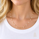 Catholic Town Stainless Steel Sideways Cross Necklace with White Pearl-Style Beads ( Gold or Silver )
