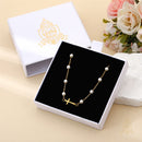 Catholic Town Stainless Steel Sideways Cross Necklace with White Pearl-Style Beads ( Gold or Silver )