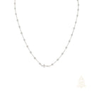 Catholic Town Stainless Steel Sideways Cross Necklace with White Pearl-Style Beads ( Gold or Silver )