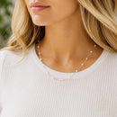 Catholic Town Stainless Steel Sideways Cross Necklace with White Pearl-Style Beads ( Gold or Silver )