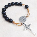 Catholic Town St Benedict Prayer Pocket Rosary Saint Benedict Medal Black Beads Tenner Open Style One Decade Rosary ( CTPR10GB-BLK )