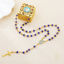 Catholic Town Our Lady of Charity - Virgen de la Caridad del Cobre Blue Rosary with Gold Metal Keepsake Case (CTRC46GBB-BLUG)