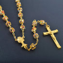 Catholic Town Rhinestone rosary necklace with Chalice center piece and multicolor crystal beads ( CTRCHCDB-G )