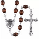 Catholic Town Sacred heart of Jesus center piece rosary with oval carved wood beads (CTRHMWB-BRN)