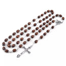 Catholic Town Sacred heart of Jesus center piece rosary with oval carved wood beads (CTRHMWB-BRN)