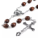 Catholic Town Sacred heart of Jesus center piece rosary with oval carved wood beads (CTRHMWB-BRN)