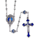 Catholic Town Virgin Mary centerpiece medal rosary with 4mm Rose Shaped Metal Beads Chain Necklace rosary ( CTRMM4MB-S )