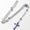 Catholic Town Virgin Mary centerpiece medal rosary with 4mm Rose Shaped Metal Beads Chain Necklace rosary ( CTRMM4MB-S )