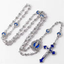 Catholic Town Virgin Mary centerpiece medal rosary with 4mm Rose Shaped Metal Beads Chain Necklace rosary ( CTRMM4MB-S )