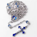 Catholic Town Virgin Mary centerpiece medal rosary with 4mm Rose Shaped Metal Beads Chain Necklace rosary ( CTRMM4MB-S )