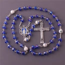 Catholic Town Virgin Mary centerpiece medal rosary with 6*8mm Blue Crystal Beads ( CTRMM68CB-BLU )