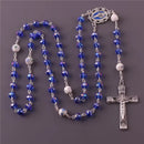 Catholic Town Virgin Mary centerpiece medal rosary with 6*8mm Blue Crystal Beads ( CTRMM68CB-BLU )