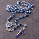 Catholic Town Rosary blue glass imitation pearl beads Enamel Crucifix and Miraculous Medal (CTRMM6PB-BLU)
