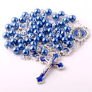 Catholic Town Rosary blue glass imitation pearl beads Enamel Crucifix and Miraculous Medal (CTRMM6PB-BLU)