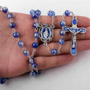 Catholic Town Necklace Rosary with Miraculous Medal centerpiece medal and 8mm blue Beads ( CTRMM8AB-BLU )
