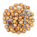 Catholic Town 6mm Olive round wood beads Rosary with Holy Land medal and Metal Jerusalem cross ( CTRMSHS-IVR )