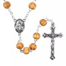 Catholic Town 6mm Olive round wood beads Rosary with Holy Land medal and Metal Jerusalem cross ( CTRMSHS-IVR )