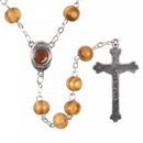 Catholic Town 6mm Olive round wood beads Rosary with Holy Land medal and Metal Jerusalem cross ( CTRMSHS-IVR )