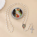 Catholic Town Guardian Angel White Bead Rosary with Matching Metal Keepsake Box (CTROSMIRAG-WHT)