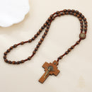 Catholic Town St. Benedict Brown Wooden Rosary with Knotted Cord and Wooden Crucifix