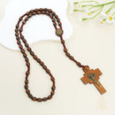 Catholic Town St. Benedict Brown Wooden Rosary with Knotted Cord and Wooden Crucifix