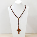 Catholic Town St. Benedict Brown Wooden Rosary with Knotted Cord and Wooden Crucifix