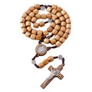 Catholic Town St. Benedict Wooden Rosary – Natural Wood Beads, Benedictine Medal Centerpiece, Wooden Crucifix, Handmade Catholic Prayer Rosary ( CTROSSBWB-IVR )