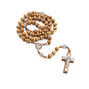 Catholic Town Saint Benedict rosary with 10mm Olive wood beads and Jerusalem cross crucifix , Handmade ( CTROSSBWMC-IVR )