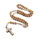 Catholic Town Saint Benedict rosary with 10mm Olive wood beads and Jerusalem cross crucifix , Handmade ( CTROSSBWMC-IVR )