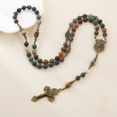 Catholic Town 8mm India Agate Natural Stone Beads, Large Rosary with Caps Saint Michael the Archangel Medal and Pardon Crucifix ( CTROSSMA-IA )