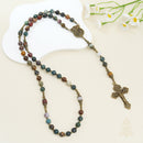 Catholic Town 8mm India Agate Natural Stone Beads, Large Rosary with Caps Saint Michael the Archangel Medal and Pardon Crucifix ( CTROSSMA-IA )