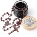 Catholic Town 6mm Coffee Glass Beads St.Benedict Chain Rosary with antique Copper Centerpiece and Crucifix Pendant Pack in Gift Glass Bottle ( CTRSBANT-BRN )