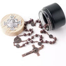 Catholic Town 6mm Coffee Glass Beads St.Benedict Chain Rosary with antique Copper Centerpiece and Crucifix Pendant Pack in Gift Glass Bottle ( CTRSBANT-BRN )