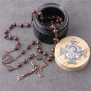 Catholic Town 6mm Coffee Glass Beads St.Benedict Chain Rosary with antique Copper Centerpiece and Crucifix Pendant Pack in Gift Glass Bottle ( CTRSBANT-BRN )