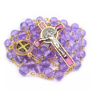 Catholic Town St Benedict center piece rosary with 8mm glass beads and cross crucifix ( Black, Purple, Red, White )