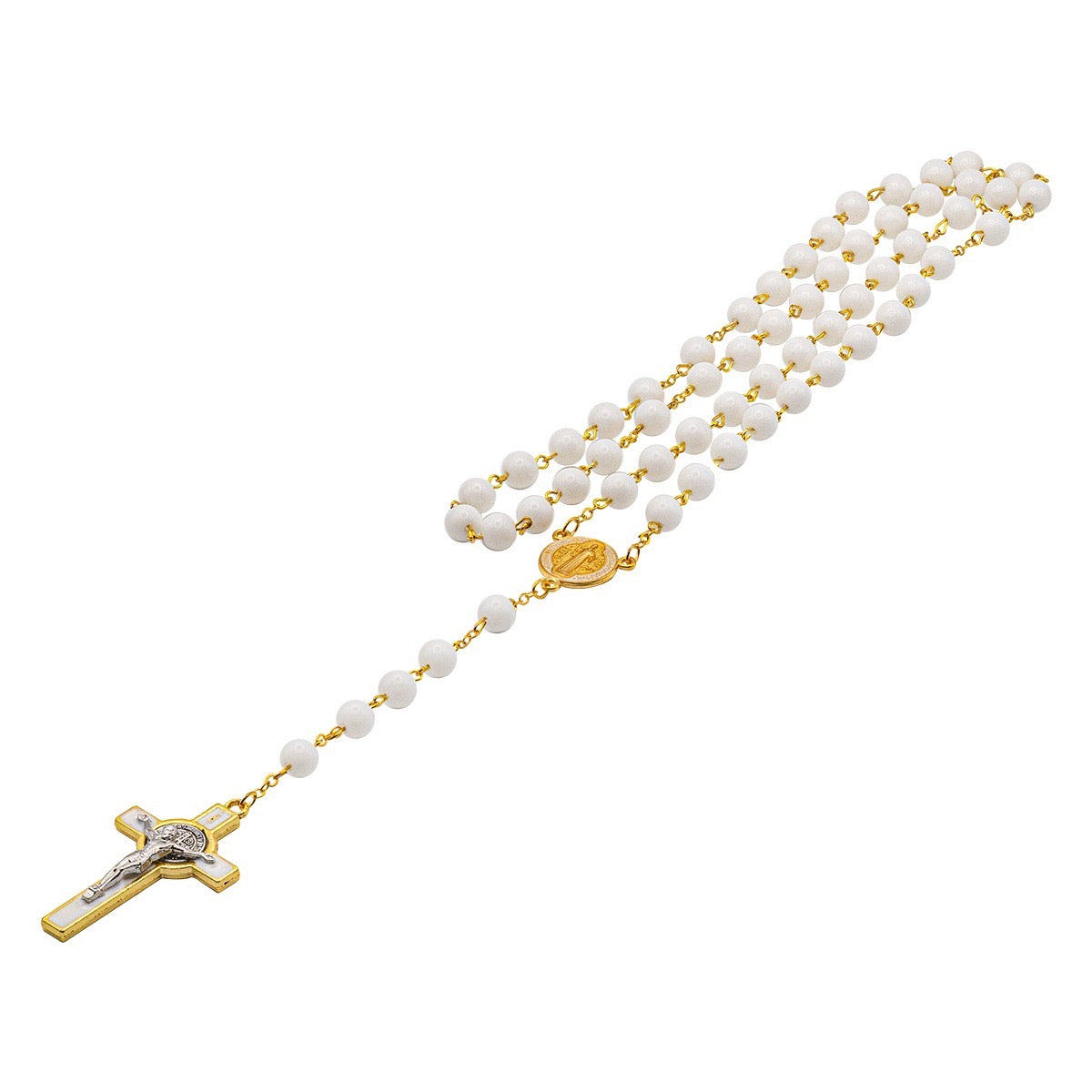 Catholic Town St Benedict center piece rosary with 8mm glass beads and