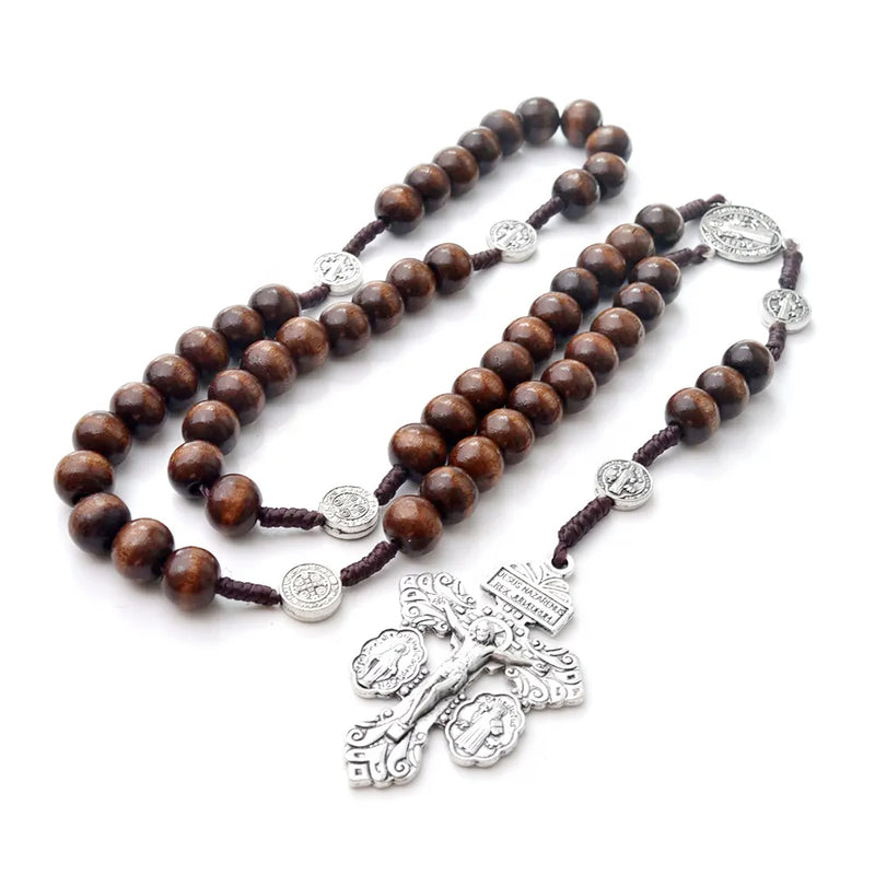 Catholic Town Wooden Rosary – Pardon Crucifix & St. Benedict Medal (CTRWBPC-BRN)