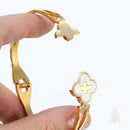 Catholic Town Faith Clover Bracelet with Cross and Mother of Pearl – Stainless Steel (Gold / Silver)