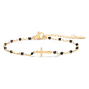 Catholic Town Minimalist Beaded Cross Bracelet in Gold Stainless Steel