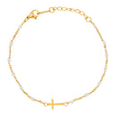 Catholic Town Minimalist Stainless steel cross Bracelet with colored beads ( Gold/Blue , Gold/Red , Gold/White )