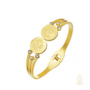 Catholic Town Sacred Heart of Jesus & Nuestra Señora del Carmen Stainless Steel Open Cuff Bracelet (Gold/Silver)